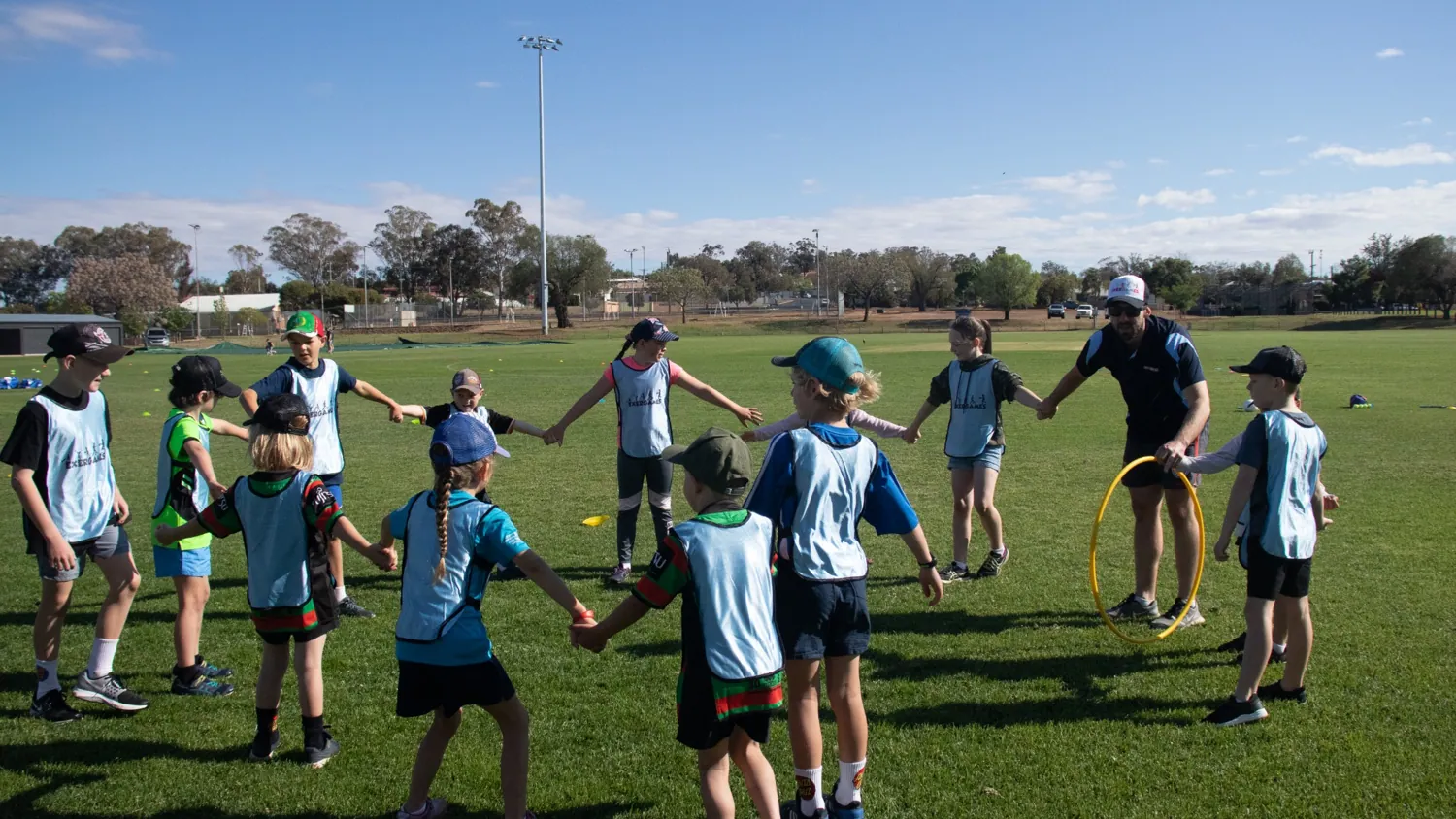 Children and Exergames coach taking part in a group activity